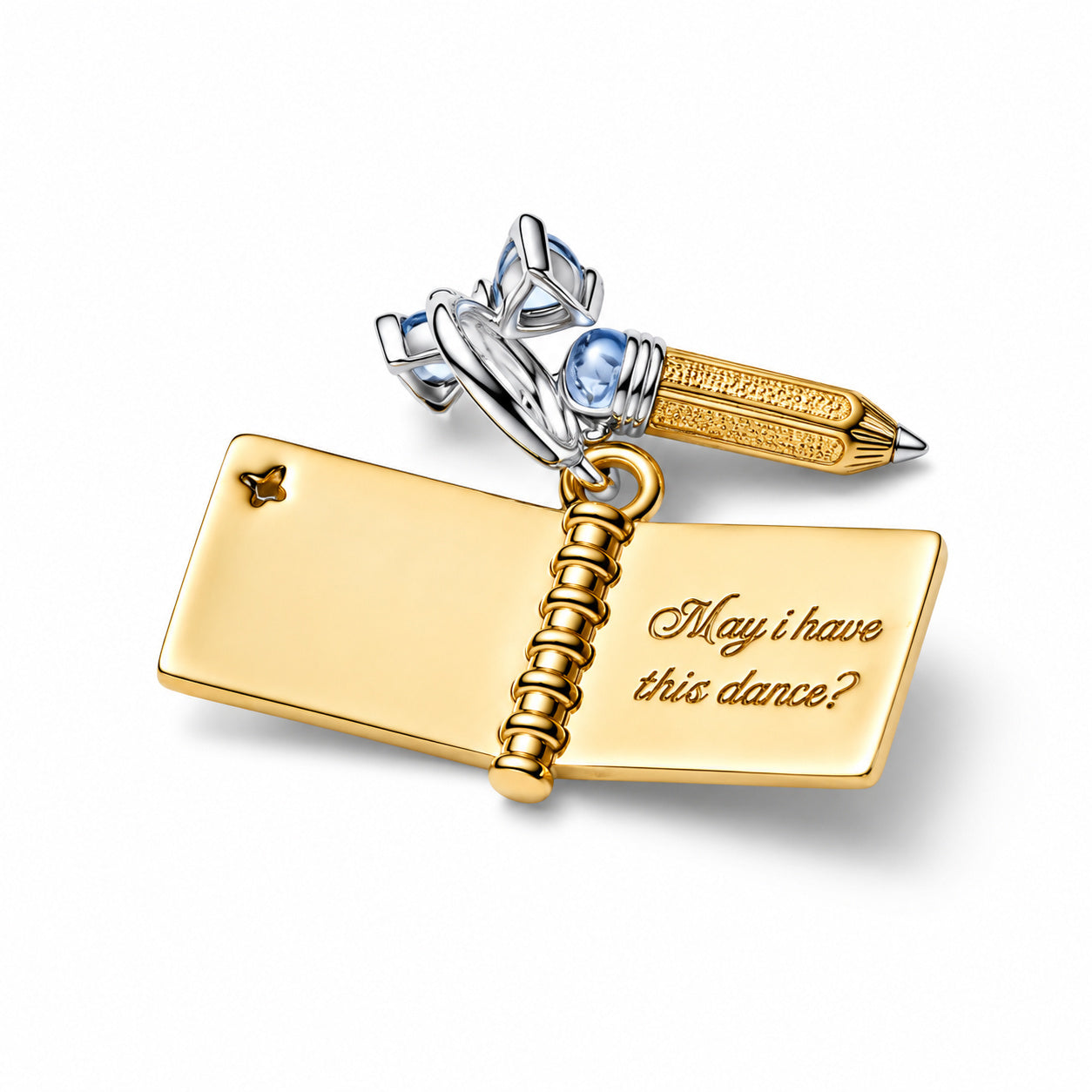 Bridgerton Dance Card & Pencil Dangle Charm S925 Sterling Silver
