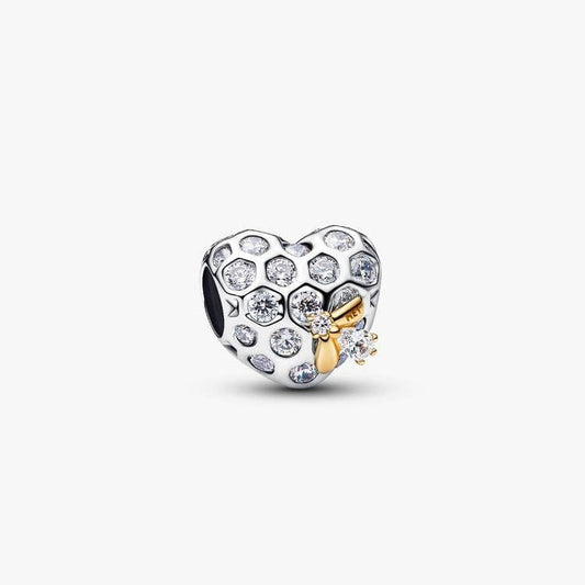 Bridgerton Honeycomb & Bee Heart Dangle Charm S925 Sterling Silver
