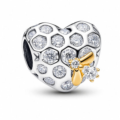 Bridgerton Honeycomb & Bee Heart Dangle Charm S925 Sterling Silver