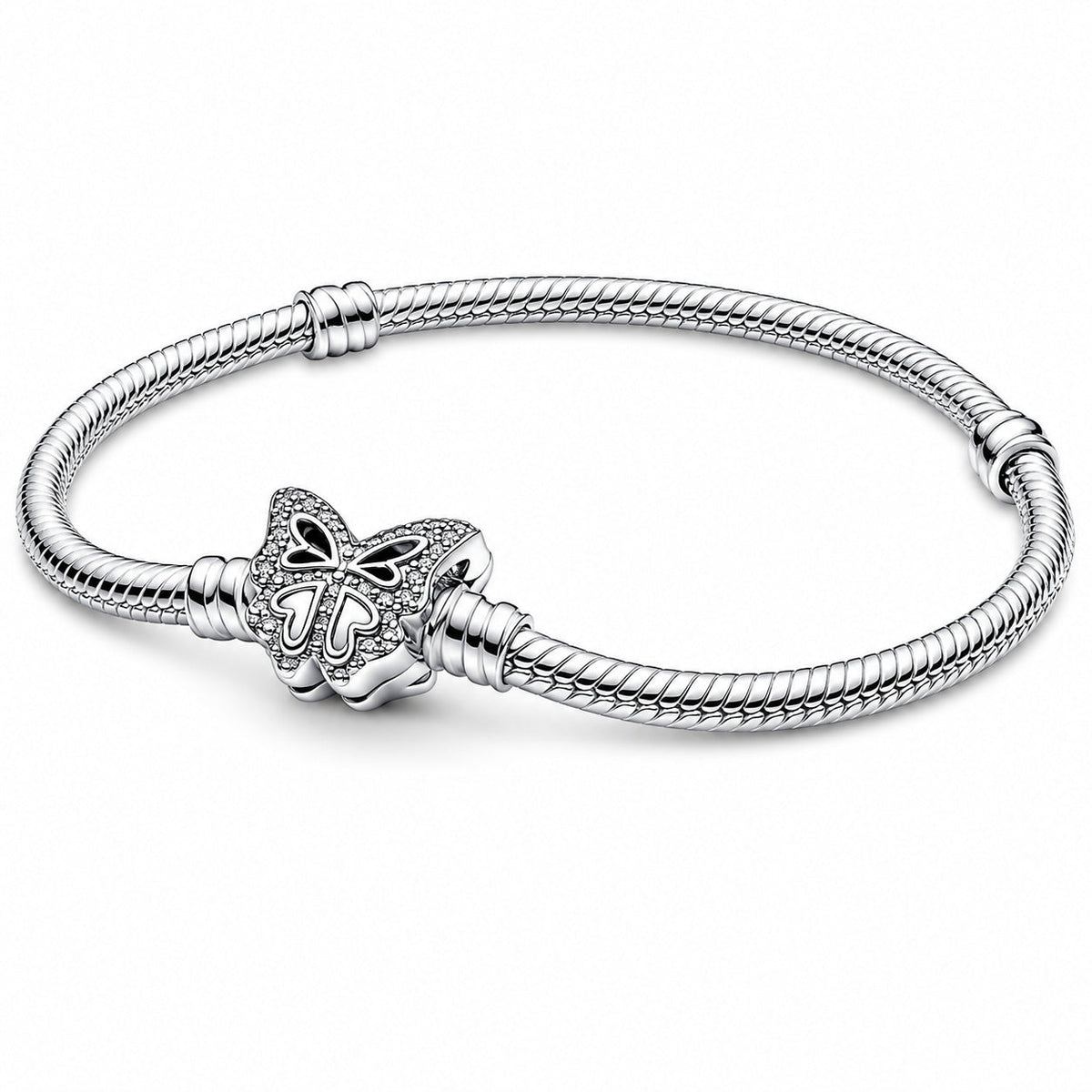 Butterfly Clasp Snake Chain Bracelet  S925 Sterling Silver