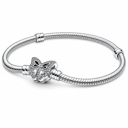 Butterfly Clasp Snake Chain Bracelet  S925 Sterling Silver