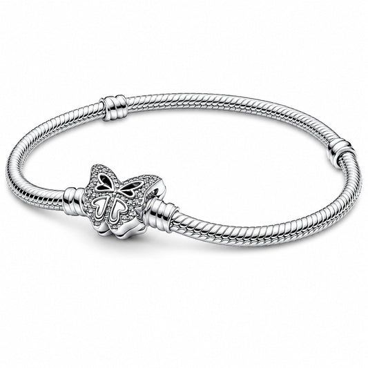Butterfly Clasp Snake Chain Bracelet  S925 Sterling Silver