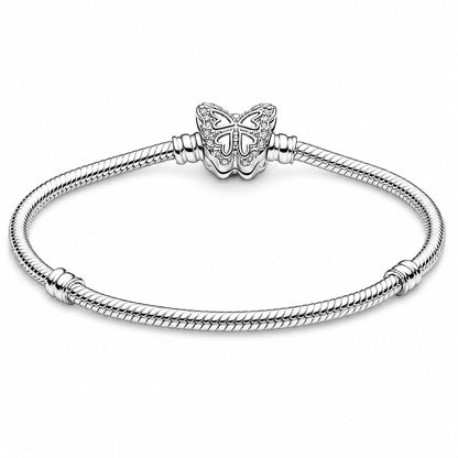 Butterfly Clasp Snake Chain Bracelet  S925 Sterling Silver