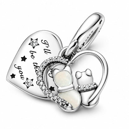 Cats & Heart Double Dangle Charm S925 Sterling Silver