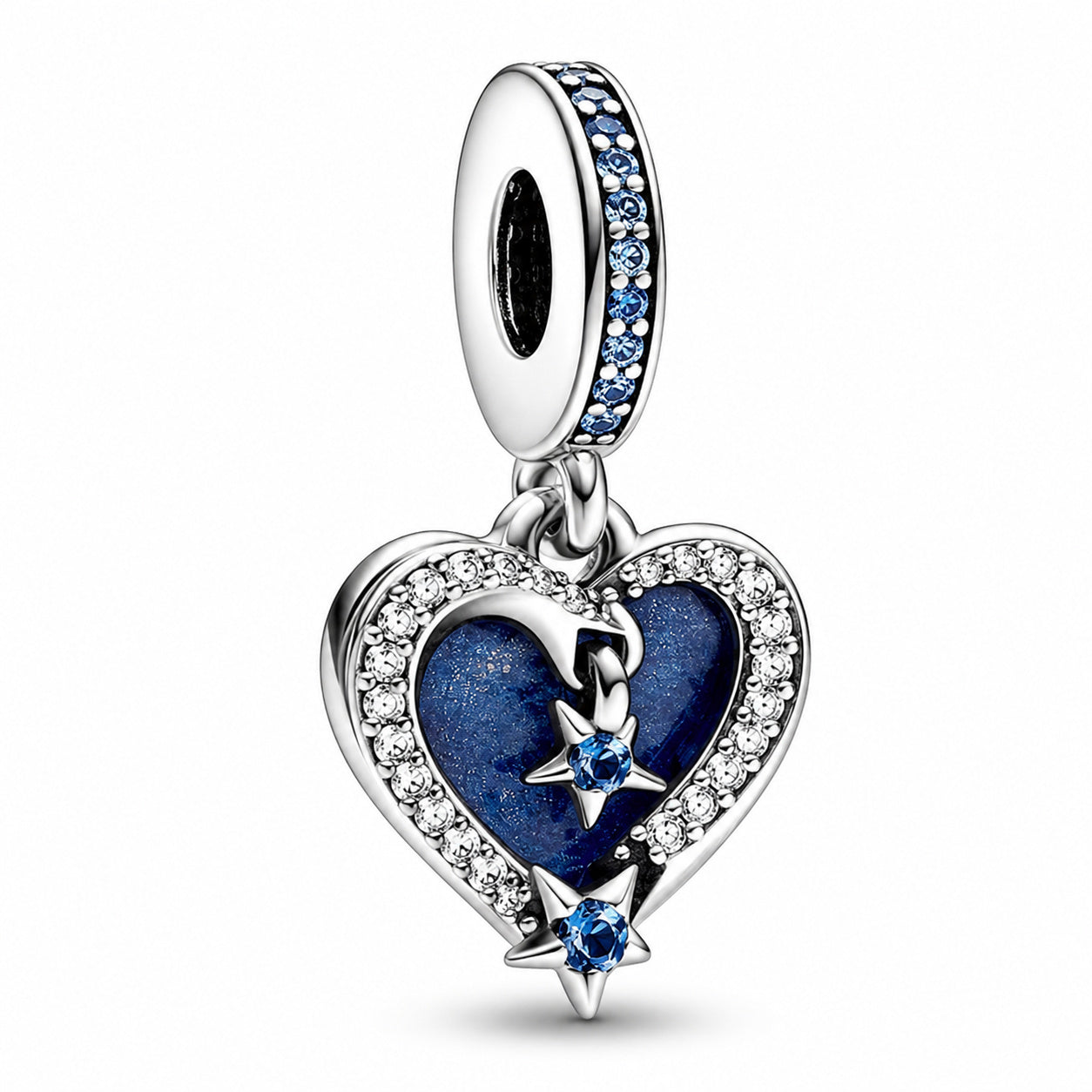 Celestial Shooting Star Heart Double Dangle Charm S925 Sterling Silver
