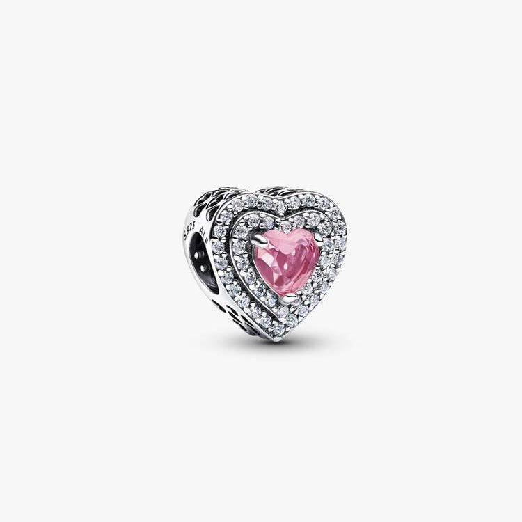 Pink Sparkling Levelled Hearts Charm S925 Sterling Silver