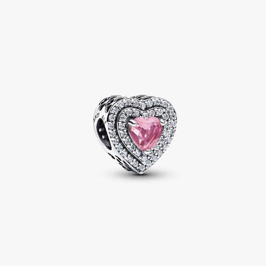 Pink Sparkling Levelled Hearts Charm S925 Sterling Silver