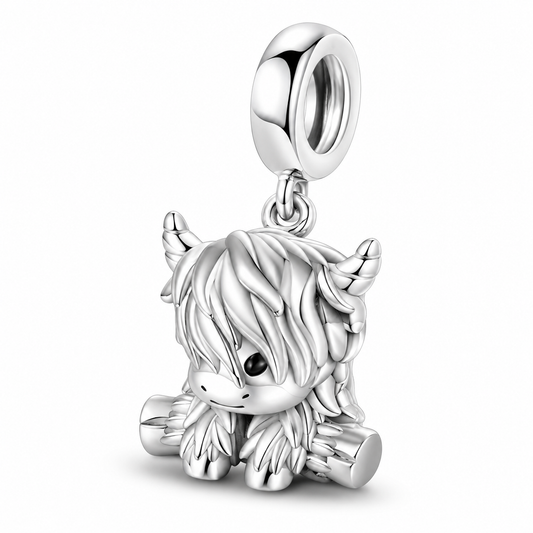 Scottish Highland Cow Dangle Charm Hallmarked S925 Sterling Silver