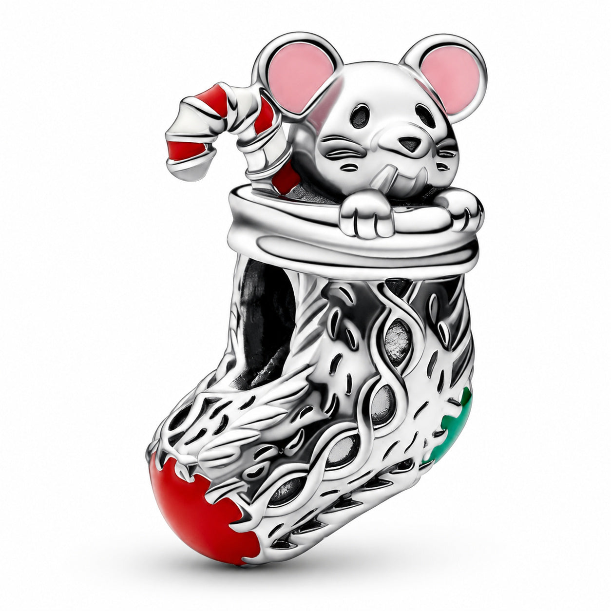 Festive Mouse & Stocking Charm S925 Sterling Silver