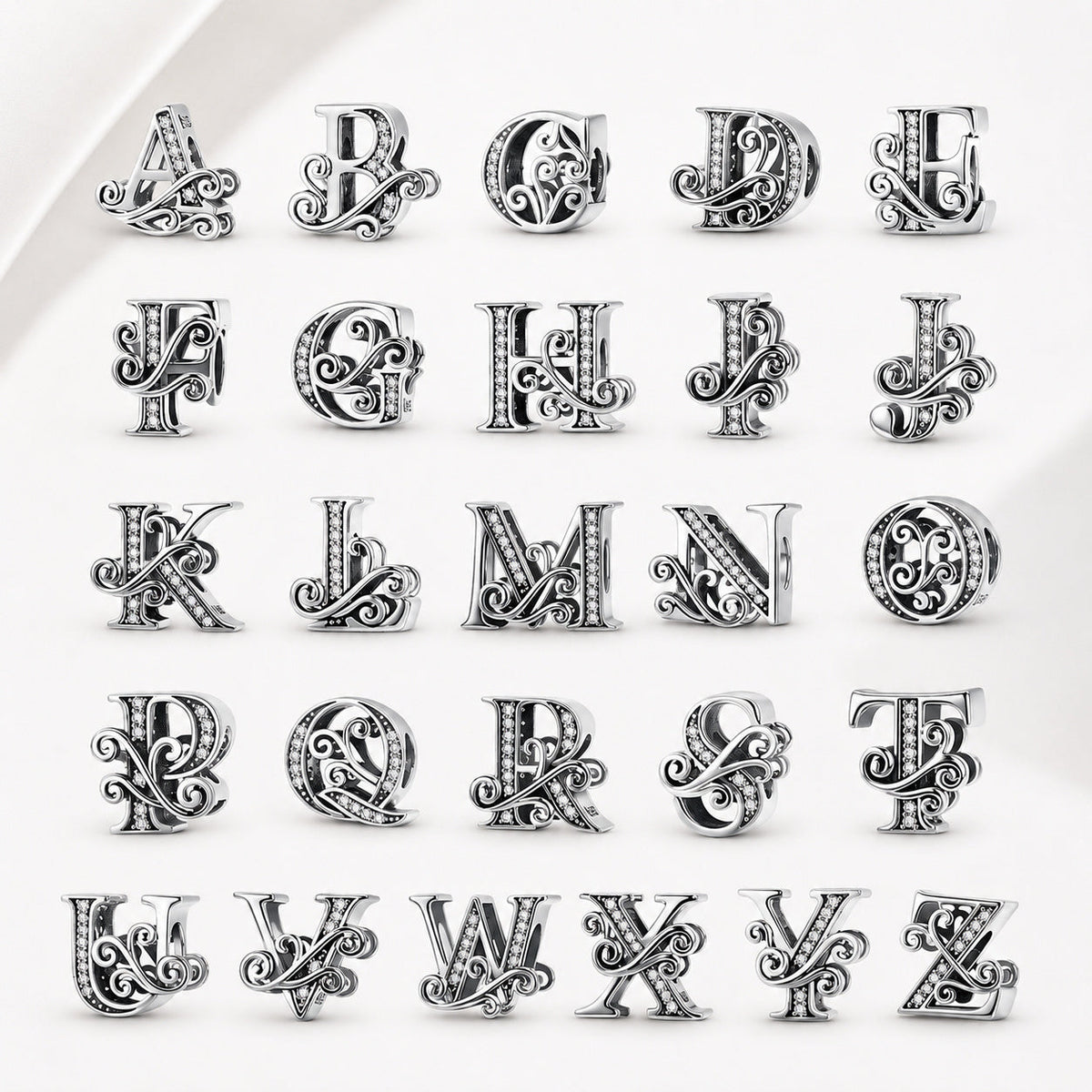 S925 Classic Alphabets A to Z Sterling Silver Charm Collection