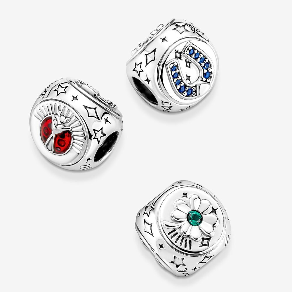 Clover, Horseshoe & Ladybird Three Sided Charm S925 Sterling Silver