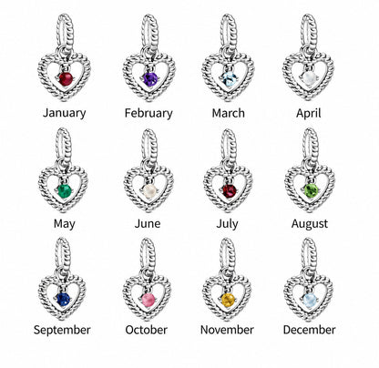 Birthstone Heart Months Dangle Silver Charm S925 Sterling Silver Charms Collection