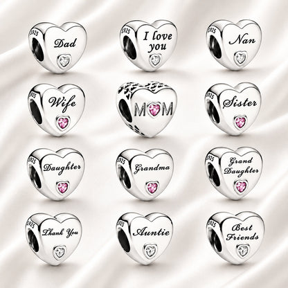 Family Hearts Bracelet Charm  S925 Sterling Silver
