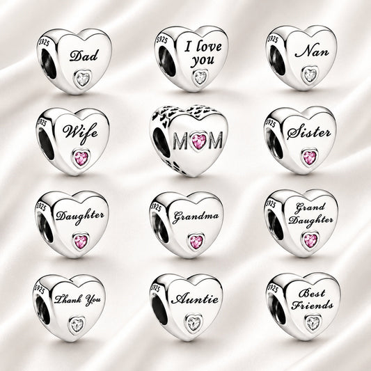Family Hearts Bracelet Charm  S925 Sterling Silver