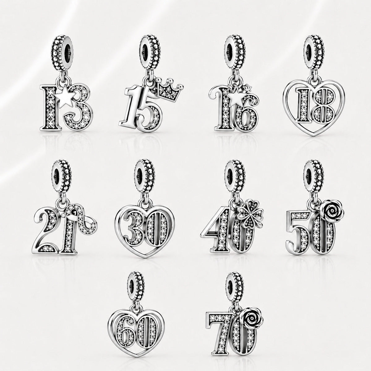 S925 Birthday Charms 15th,16th,18th,21st,30th,40th,50th,60th  Serling Dangle Silver Charms
