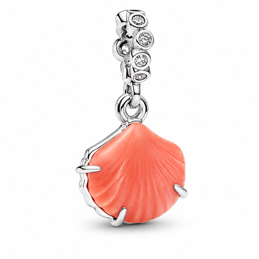 Coral-coloured Shell Double Dangle Charm  S925 Sterling Silver