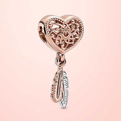 Two Feather Dreamcatcher Charm  S925 Sterling Silver