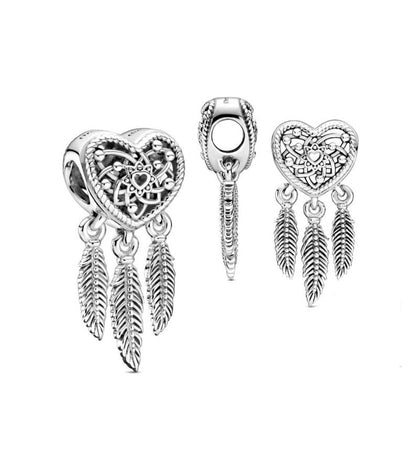 Heart Feather Dreamcatcher Charm S925 Sterling Silver