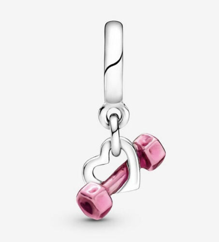 Dumbbell & Heart Dangle Charm S925 Compatible Sterling Silver Charm