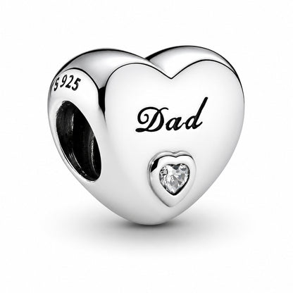 Dad Heart Charm S925 Sterling Silver