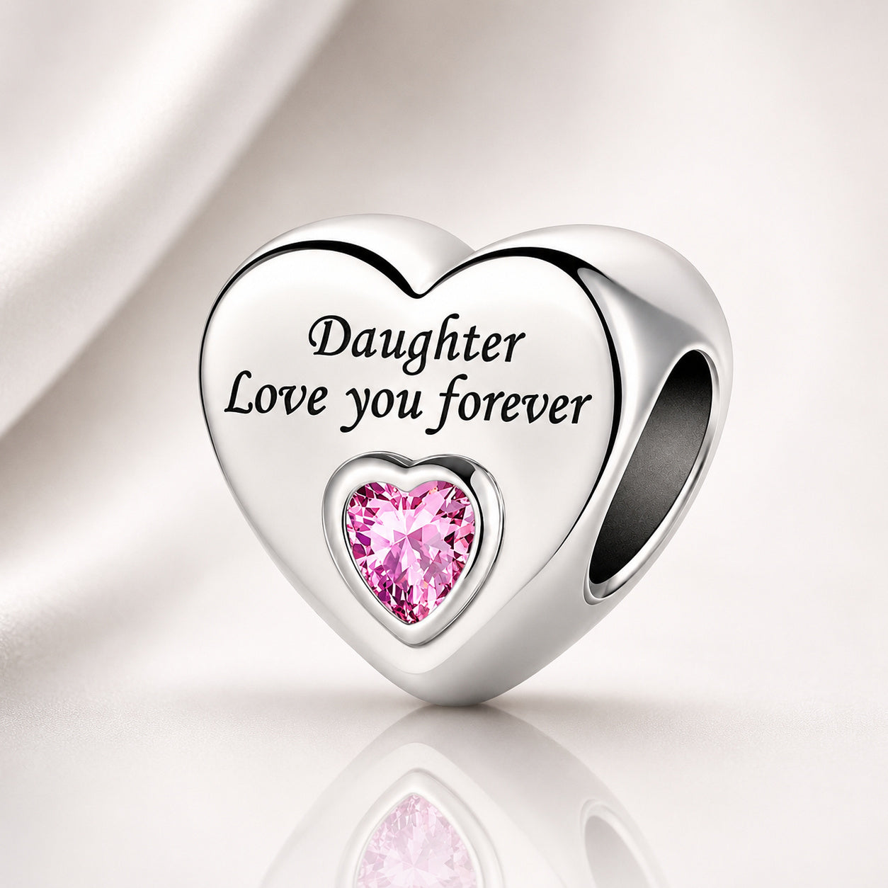 Daughter Love You Forever Heart Charm S925 Sterling Silver