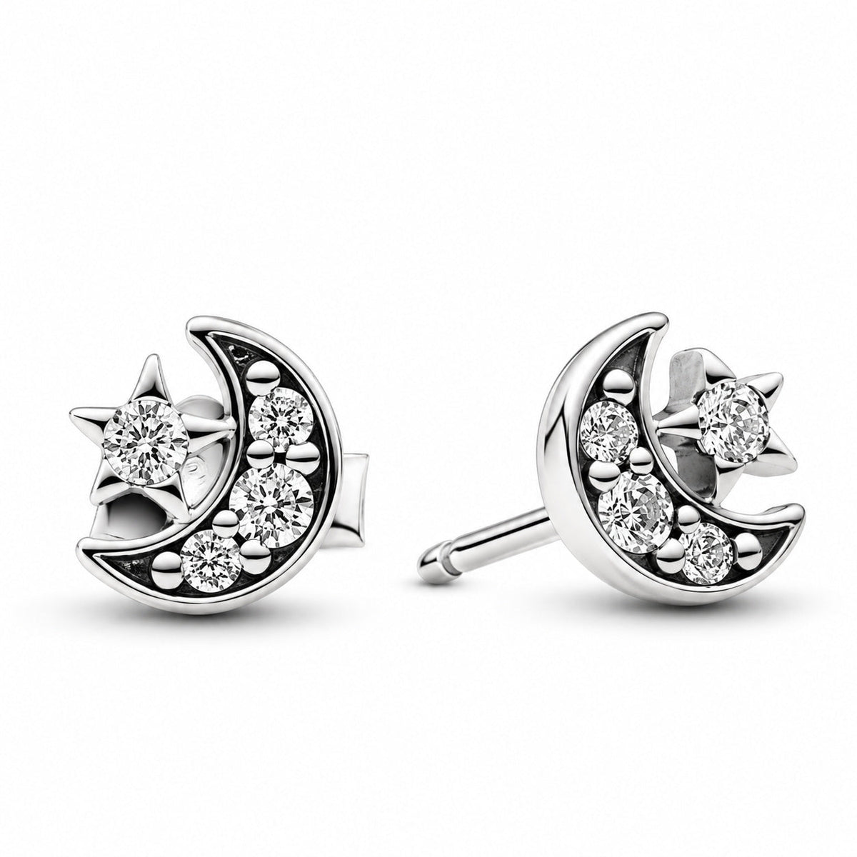 Dazzling Sparkling Moon & Star Stud Earrings
