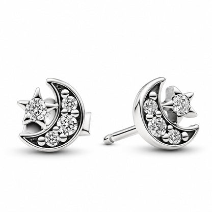 Dazzling Sparkling Moon & Star Stud Earrings