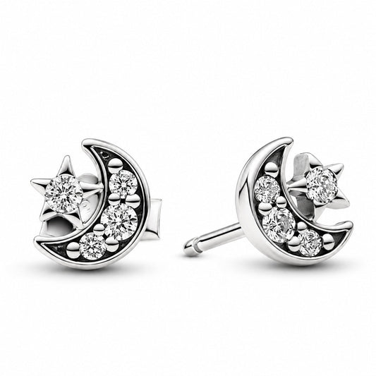 Dazzling Sparkling Moon & Star Stud Earrings