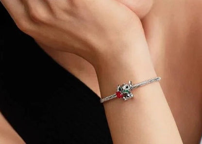 Disney Stitch Rose Murano Glass Charm S925 Sterling Silver