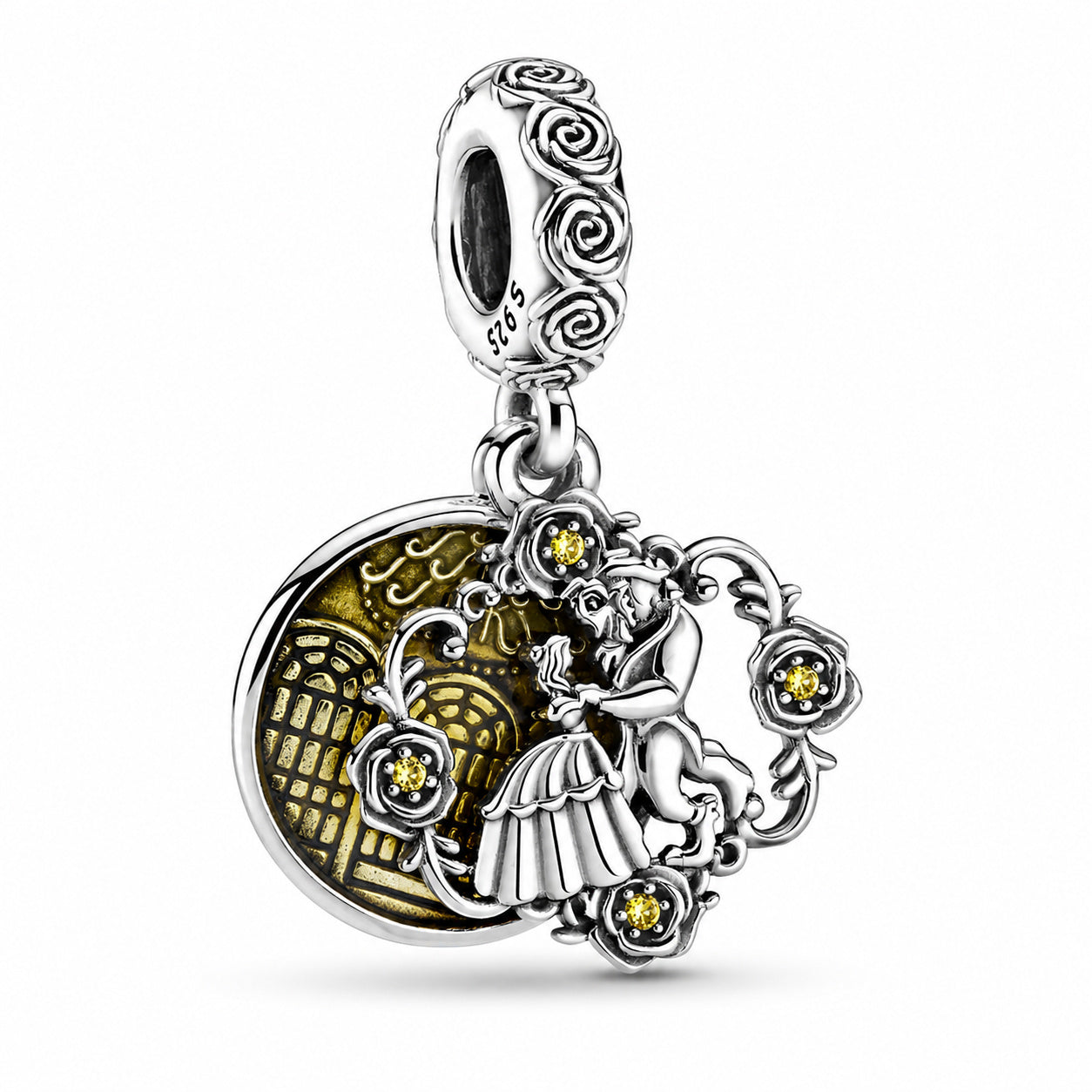 Disney Beauty & Beast Double Dangle Charm S925 Sterling Silver