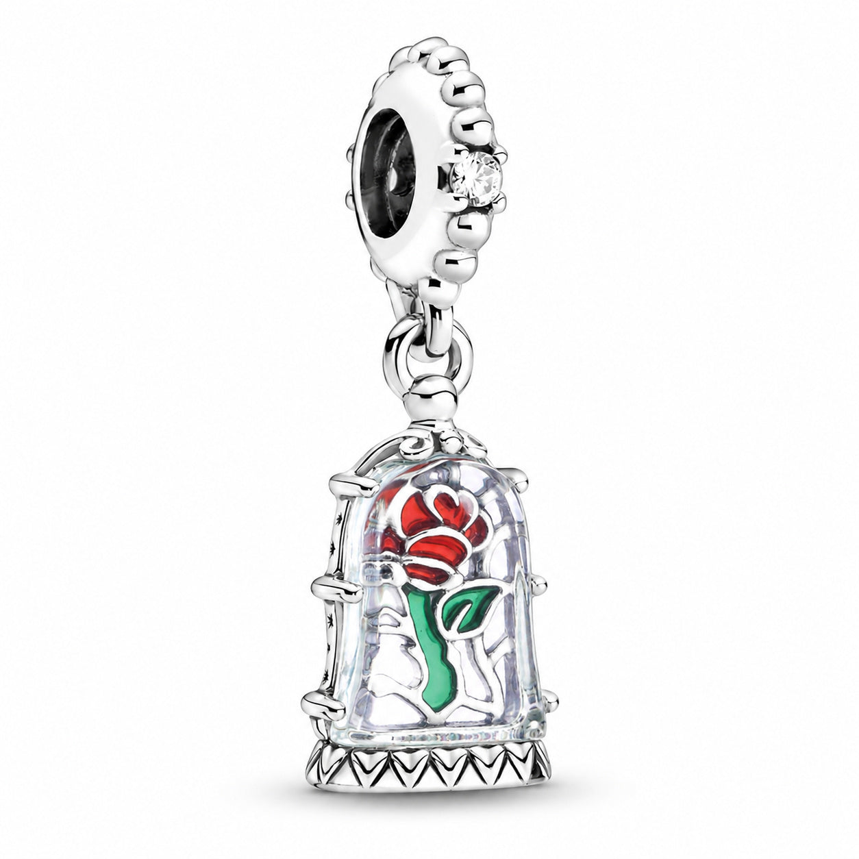 Disney Beauty & Beast Enchanted Rose Dangle Charm S925 Sterling Silver