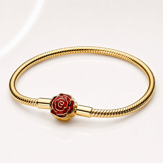 Disney Beauty and the Beast Enchanted Rose Snake Chain Bracelet S925 Sterling Silver