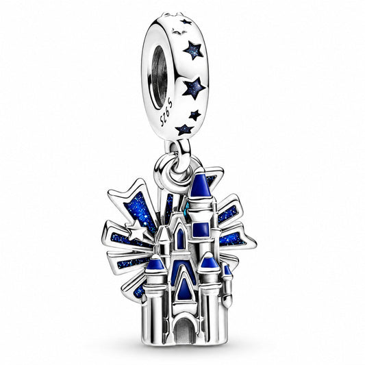 Disney Castle and Fireworks Dangle Charm  S925 Sterling Silver