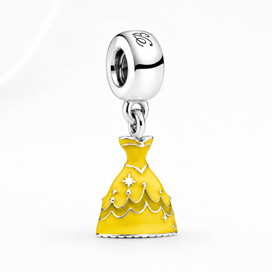 Disney Princess Belle Dress Dangle Charm S925 Sterling Silver
