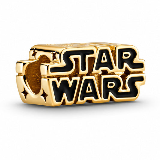 Disney Star War 3D Logo Gold Charm S925 Sterling Silver