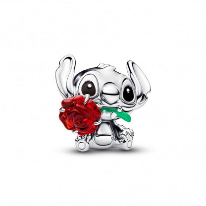 Disney Stitch Rose Murano Glass Charm S925 Sterling Silver