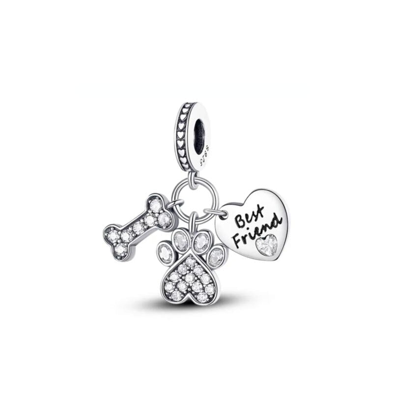 Dog Bone Paw Print Best Friend Charm S925 Sterling Silver