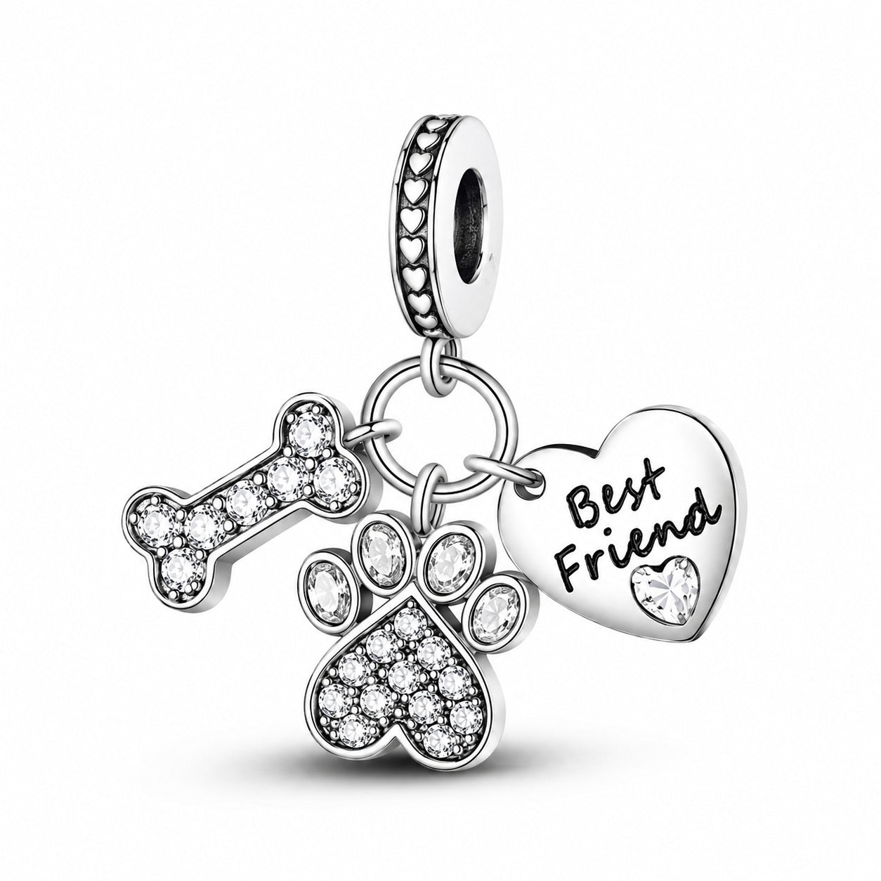 Dog Bone Paw Print Best Friend Charm S925 Sterling Silver