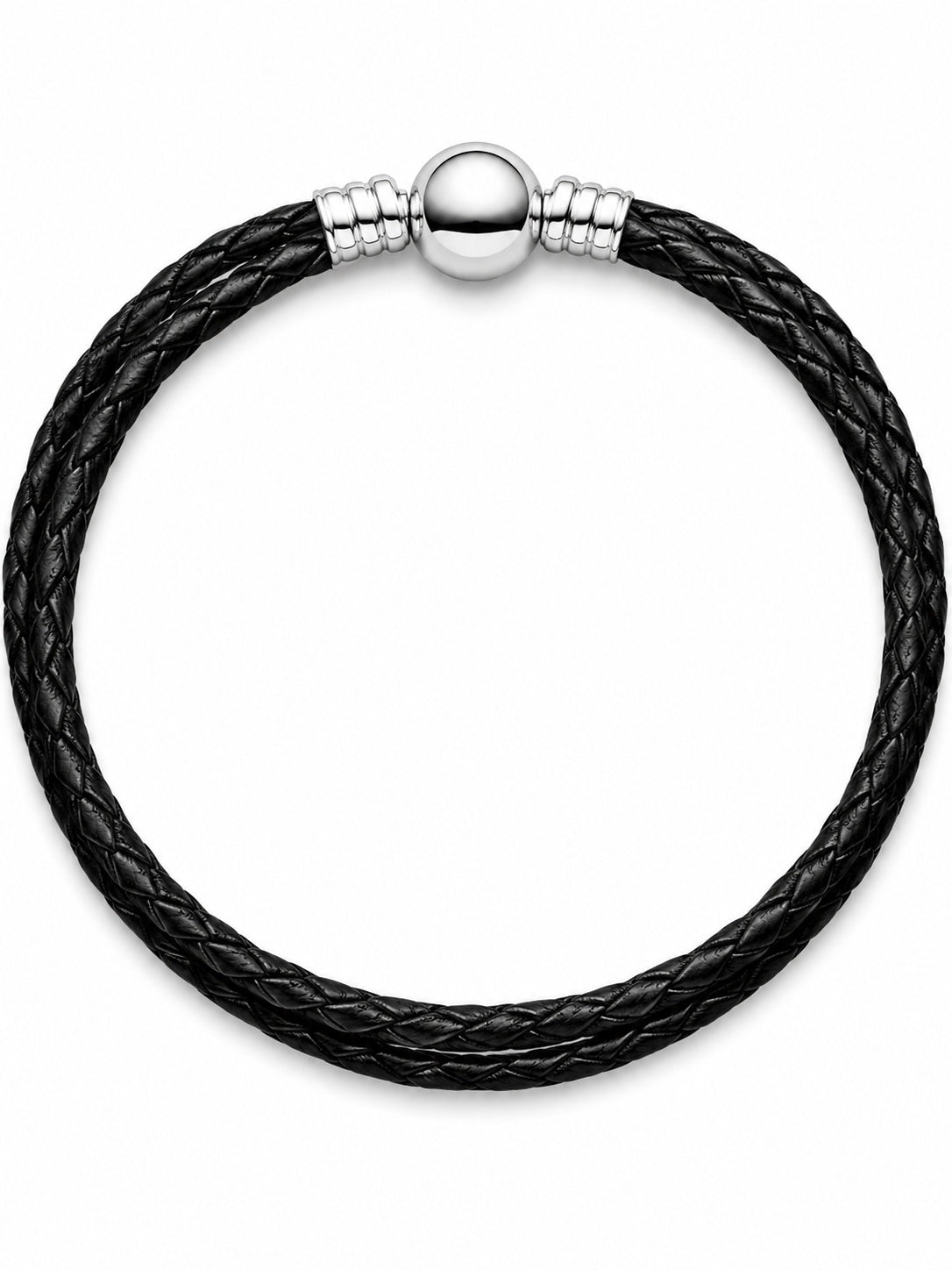 Double Black Leather Bracelet S925 Sterling Silver