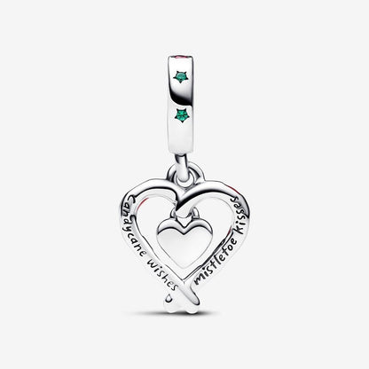 Double Candy Cane Heart Dangle Charm  S925 Sterling Silver