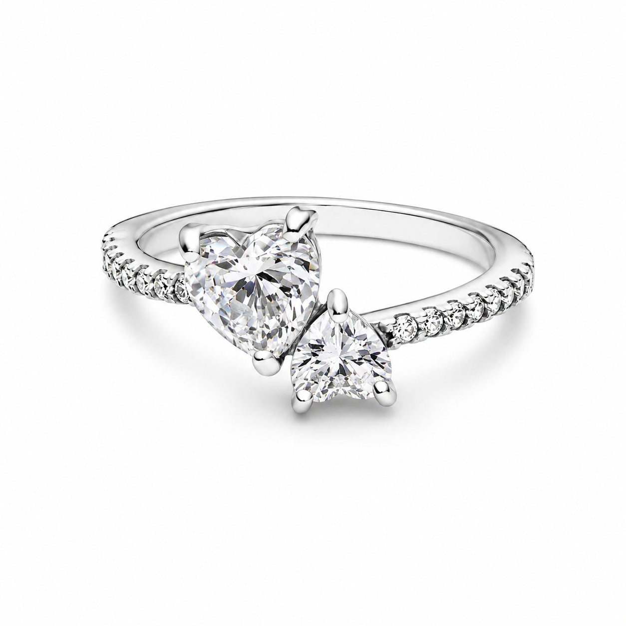 Double Heart Sparkling Ring S925 Sterling Silver