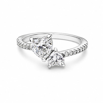 Sparkling Double Heart Sterling Silver Ring
