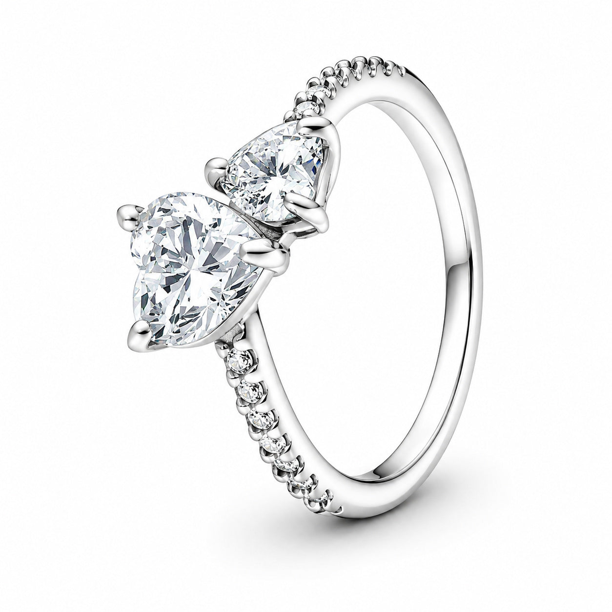 Sparkling Double Heart Sterling Silver Ring