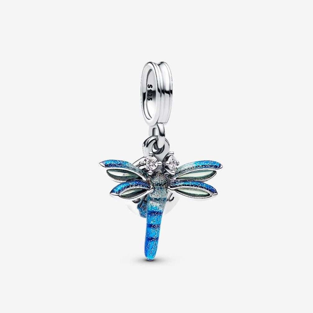 Dragonfly Double Dangle Charm S925 Sterling Silver