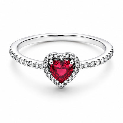 Elevated Red Heart Sterling Silver Ring