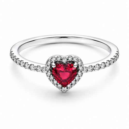 Elevated Red Heart Sterling Silver Ring