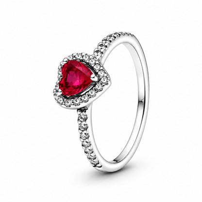 Elevated Red Heart Sterling Silver Ring