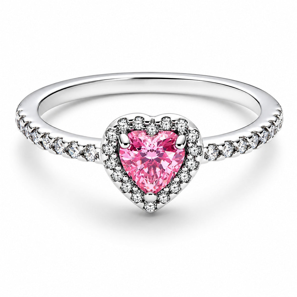 Elevated Pink Heart Sterling Silver Rings