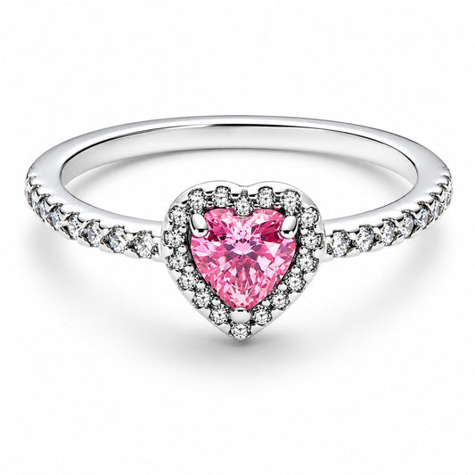 Elevated Pink Heart Sterling Silver Rings