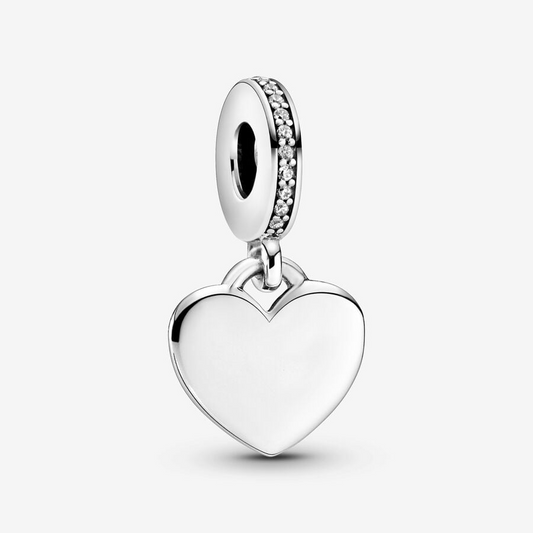 Engravable Love Heart Dangle Charm Hallmarked S925 Sterling Silver